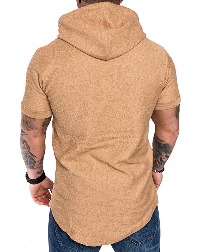 Lexiart Mens Fashion Hoodies Sport Pullover Solid Color Shirt Workout Lightweight Tops Khaki - Image 2